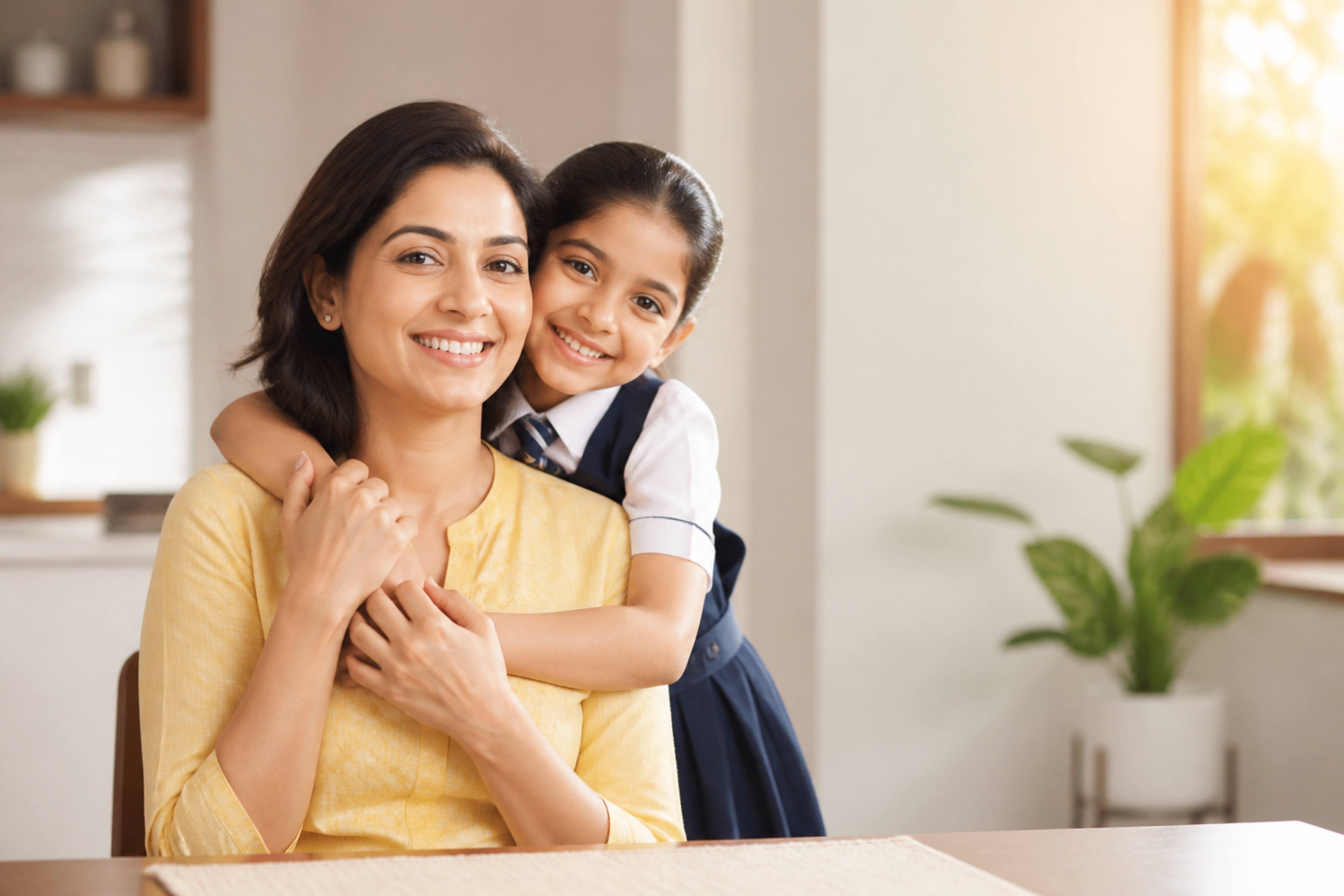 Indian mother and child sharing a school-meal moment