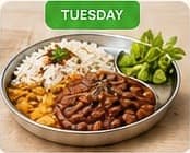 Rajma served with rice and cucumber